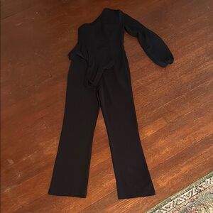 SHEIN Elegant Black One-Shoulder Belted Jumpsuit Size Small